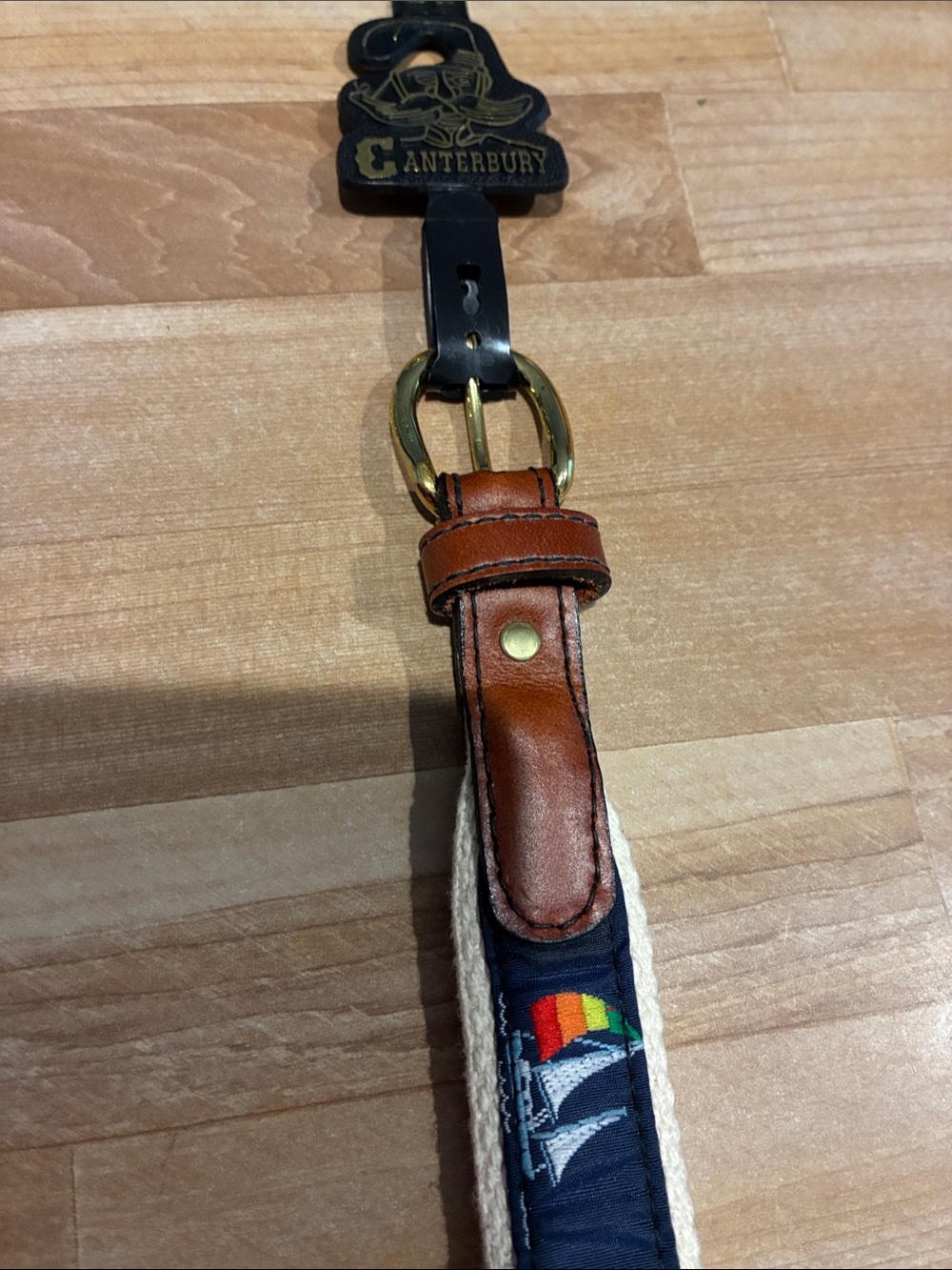 Canterbury Kids Navy Webbing Belt with Brown Leather Trim and Nautical Accent
